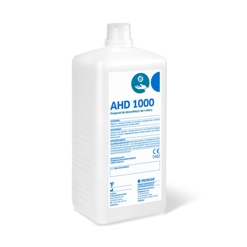 Alkoholowy płyn AHD 1000 do higienicznej i chirurgicznej dezynfekcji rąk i skóry 1l 6op