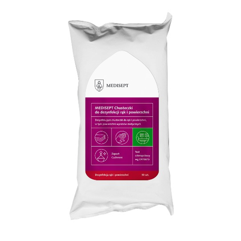 Alkoholowe chusteczki do dezynfekcji rąk i powierzchni Medisept flow pack 50szt