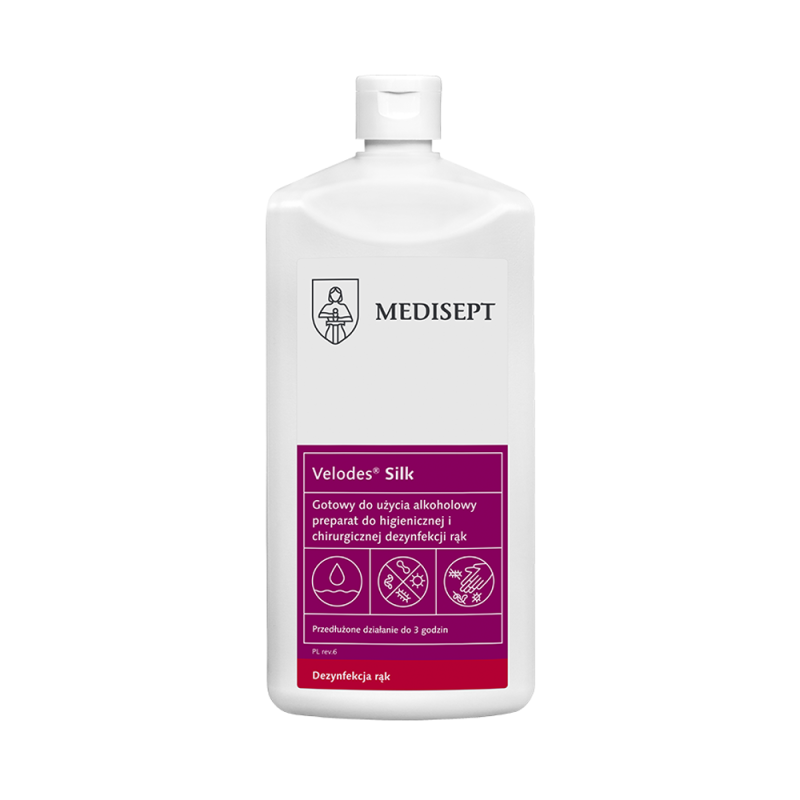 Alkoholowy płyn do higienicznej i chirurgicznej dezynfekcji rąk Velodes Silk 500ml 24op