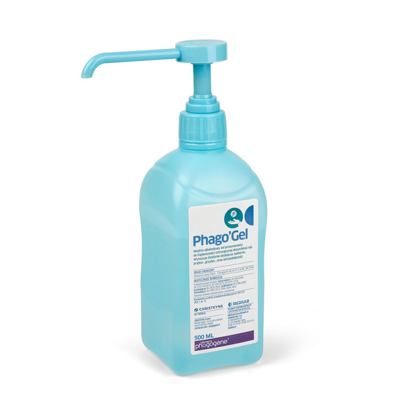 Wodno-alkoholowy żel do higienicznej i chirurgicznej dezynfekcji rąk PhagoGel butelka z pomką 500ml 20op