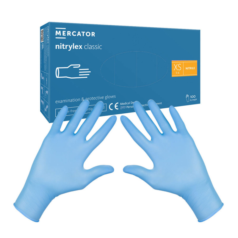 Rękawiczki nitrylowe XS niebieskie Mercator Nitrylex Classic 100sztuk