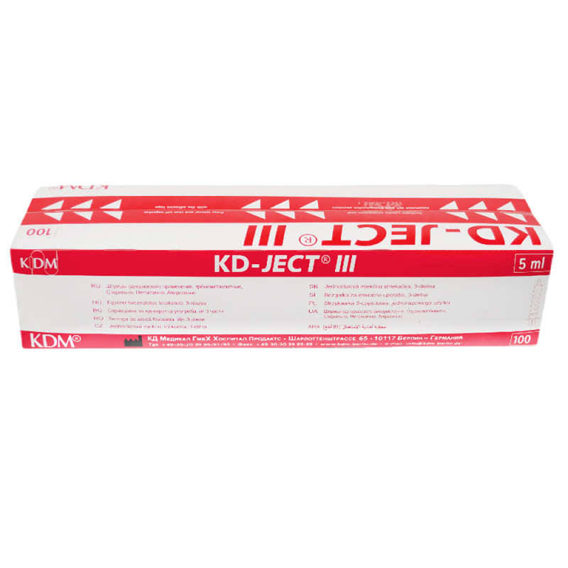 Strzykawka 5ml luer lock trzyczęściowa KD-JECT III 100szt