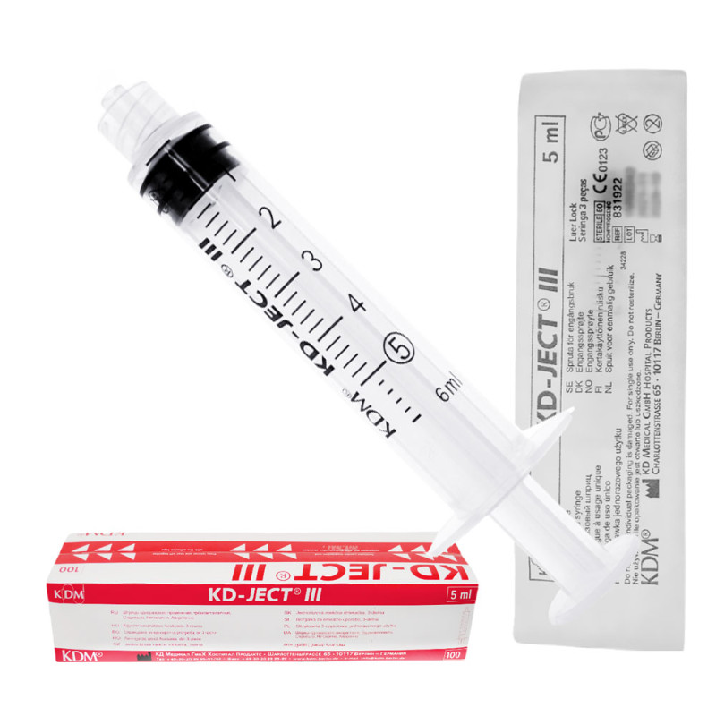 Strzykawka 5ml luer lock trzyczęściowa KD-JECT III 100szt