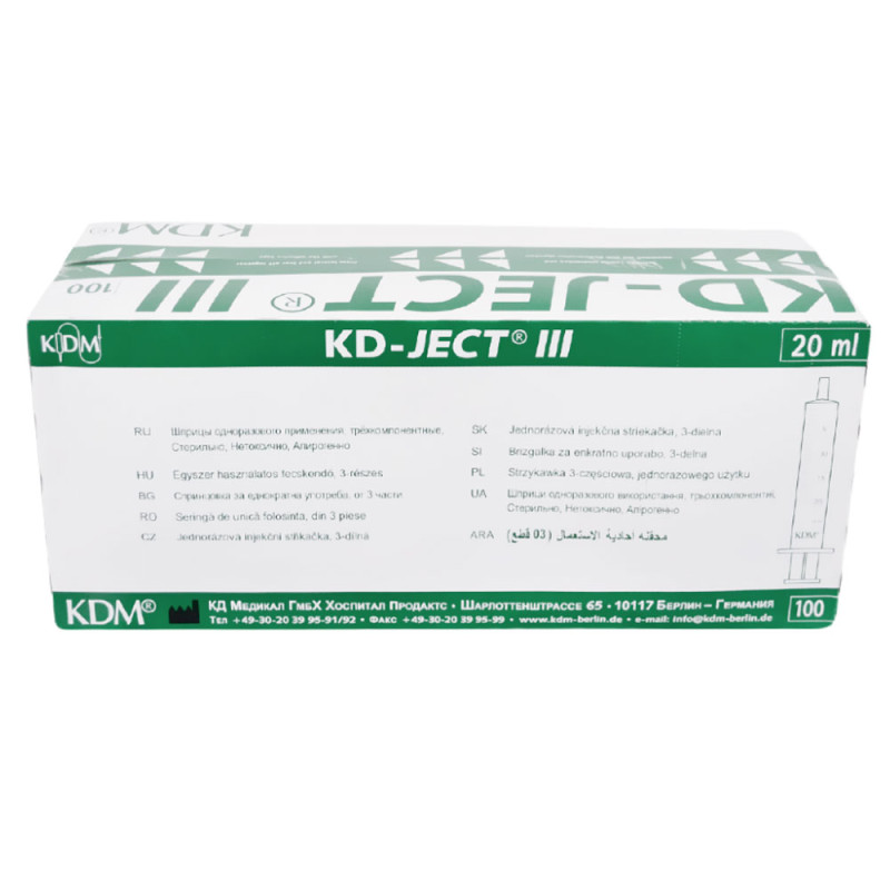 Strzykawka 20ml luer lock trzyczęściowa KD-JECT III 100szt