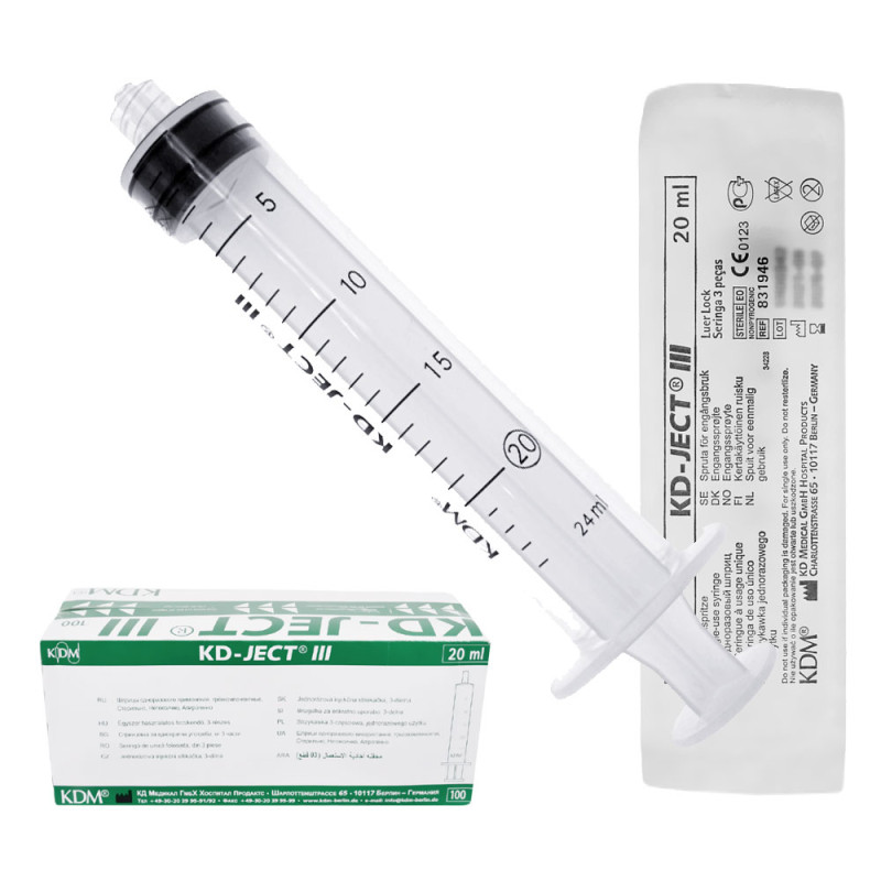 Strzykawka 20ml luer lock trzyczęściowa KD-JECT III 100szt