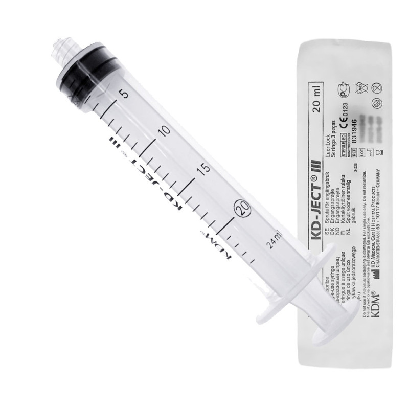 Strzykawka 20ml luer lock trzyczęściowa KD-JECT III 100szt