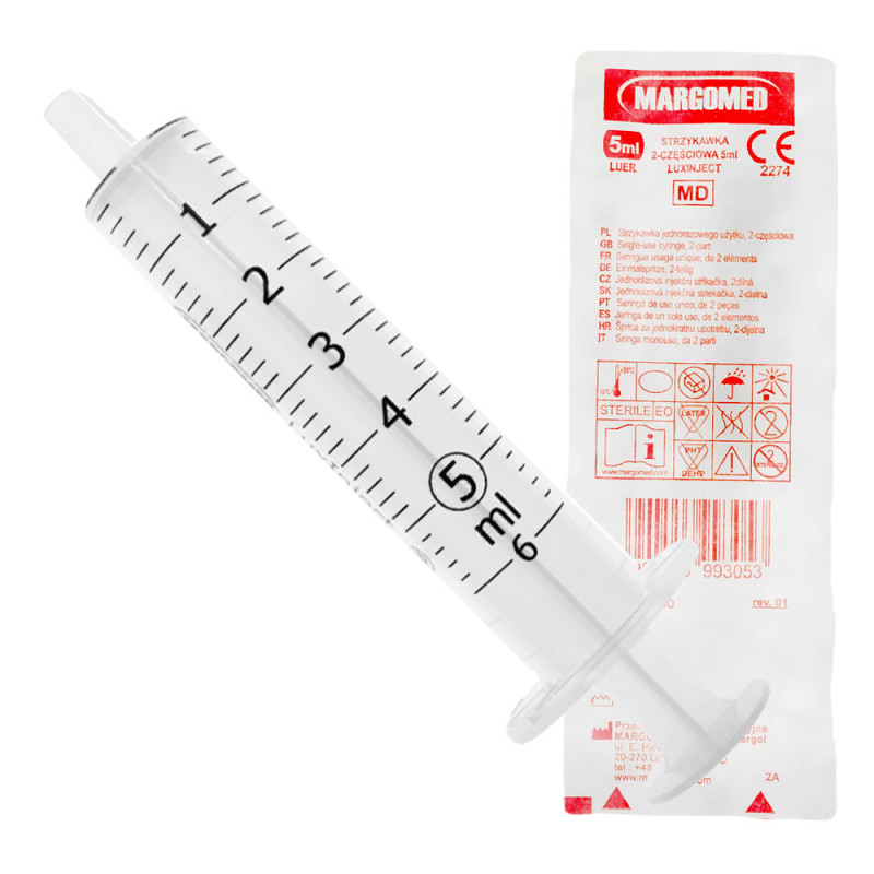 Strzykawka 5ml luer dwuczęściowa LuxInject Margomed 100szt