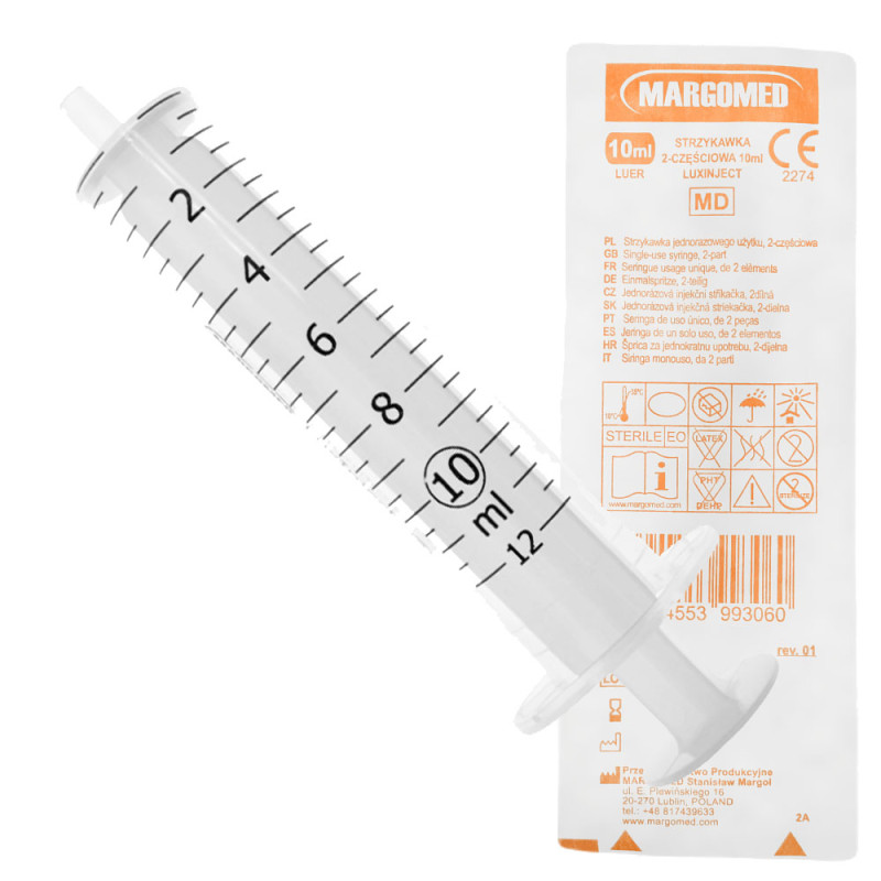Strzykawka 10ml luer dwuczęściowa LuxInject Margomed 100szt