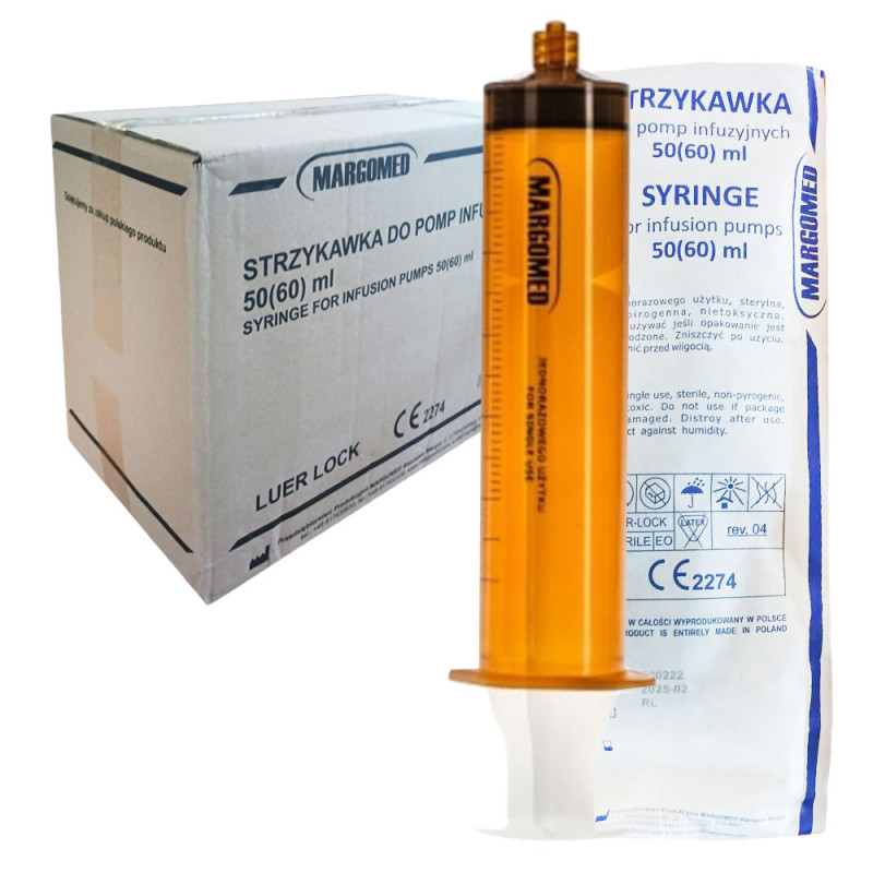 Strzykawka do pompy infuzyjnej 50ml bursztynowa Margomed 85szt