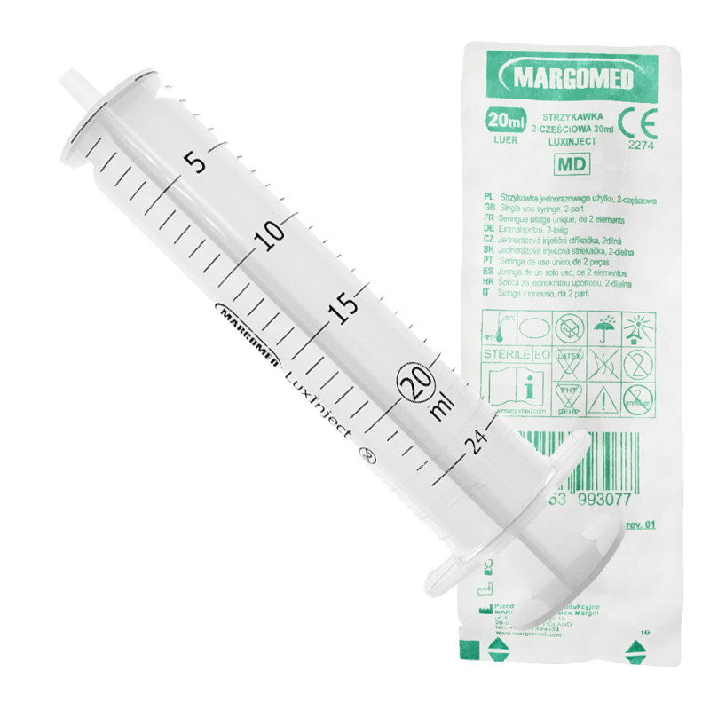 Strzykawka 20ml luer dwuczęściowa LuxInject Margomed 100szt