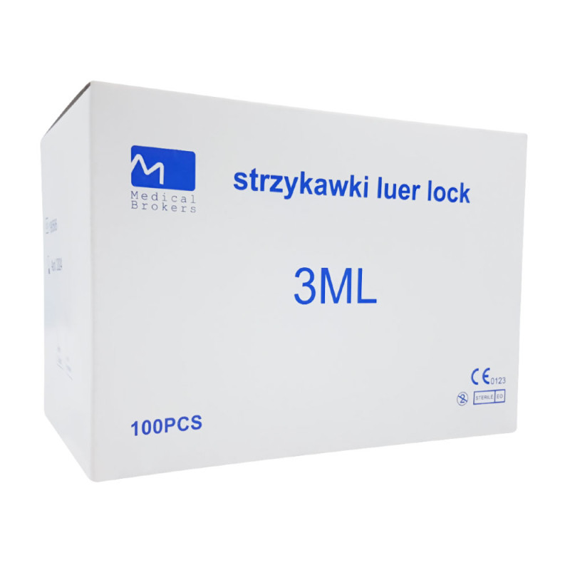 Strzykawka 3ml luer lock trzyczęściowa Medical Brokers 100szt 20op