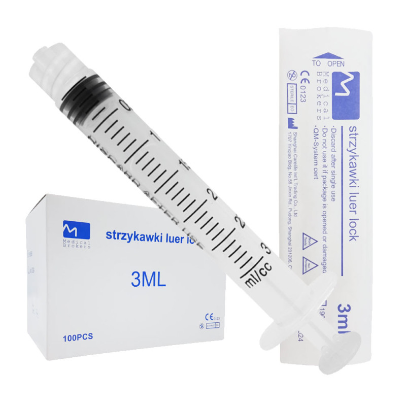 Strzykawka 3ml luer lock trzyczęściowa Medical Brokers 100szt 20op