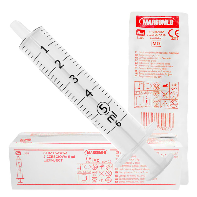 Strzykawka 5ml luer dwuczęściowa LuxInject Margomed 100szt 20op