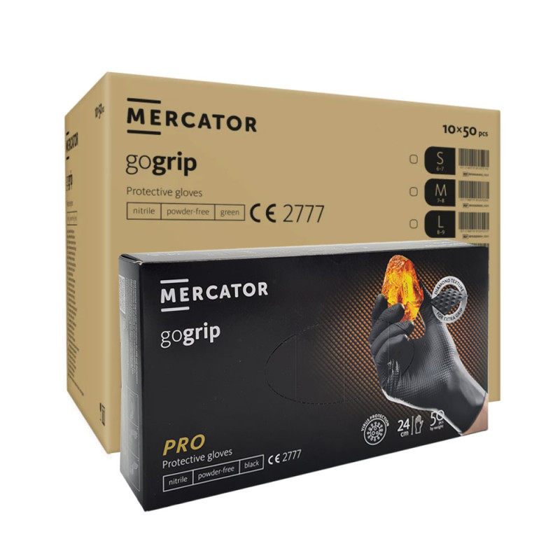 Rękawiczki nitrylowe L czarne Mercator Gogrip 50szt karton 10op