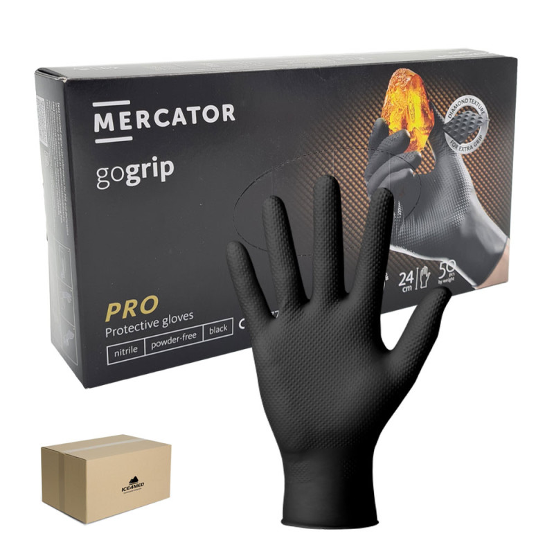 Rękawiczki nitrylowe L czarne Mercator Gogrip 50szt karton 10op