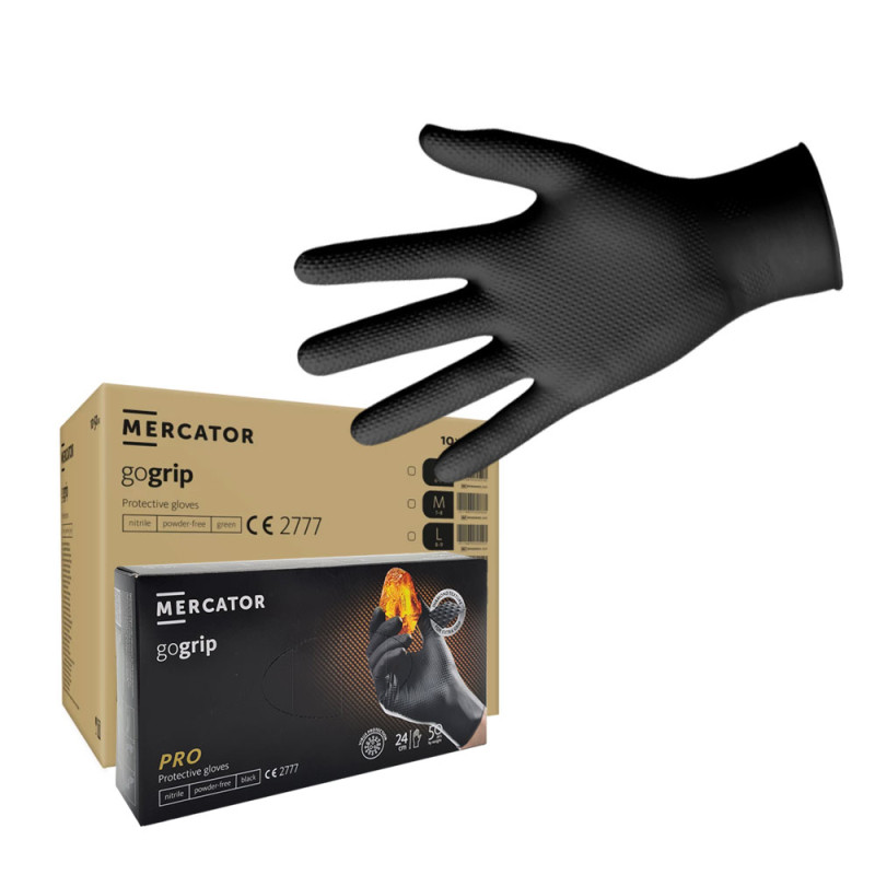 Rękawiczki nitrylowe XL czarne Mercator Gogrip 50szt karton 10op
