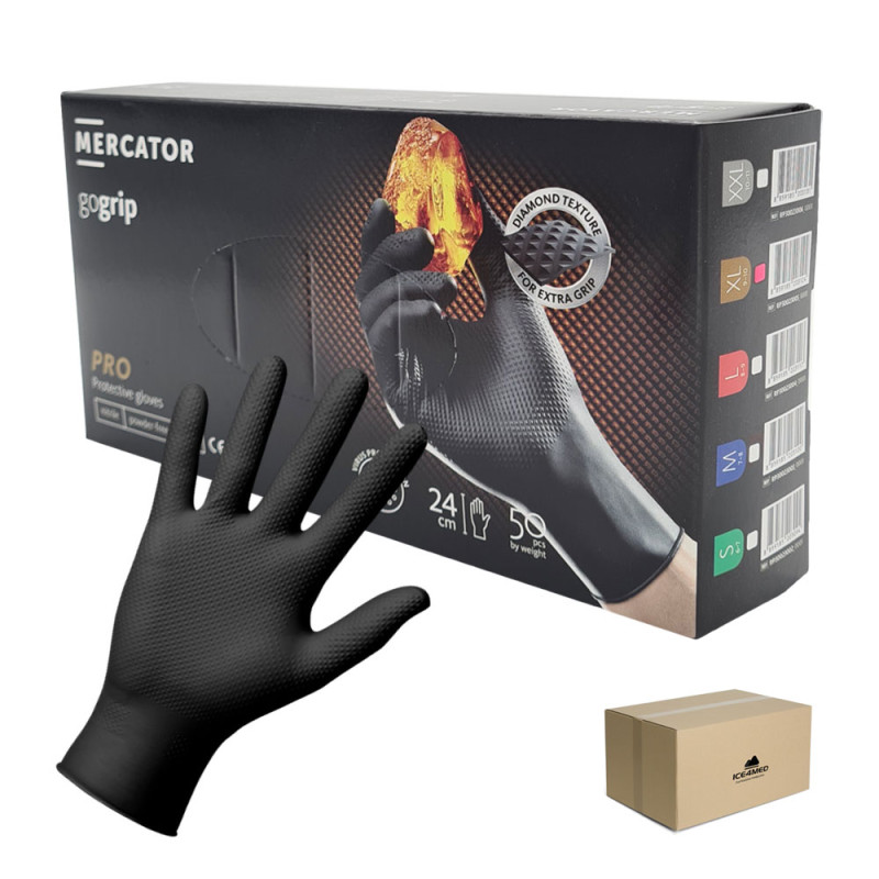 Rękawiczki nitrylowe XL czarne Mercator Gogrip 50szt karton 10op
