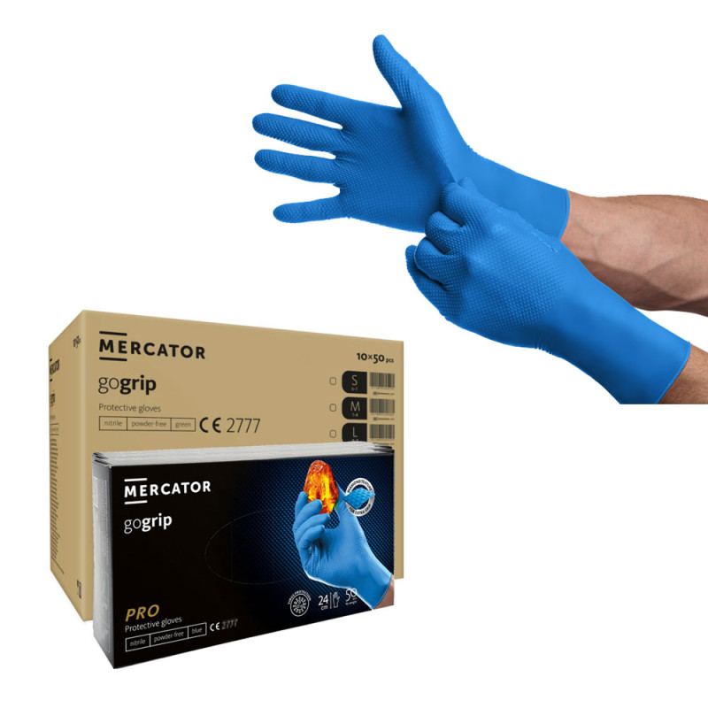 Rękawiczki nitrylowe XL niebieskie Mercator Gogrip Long 50szt karton 10op