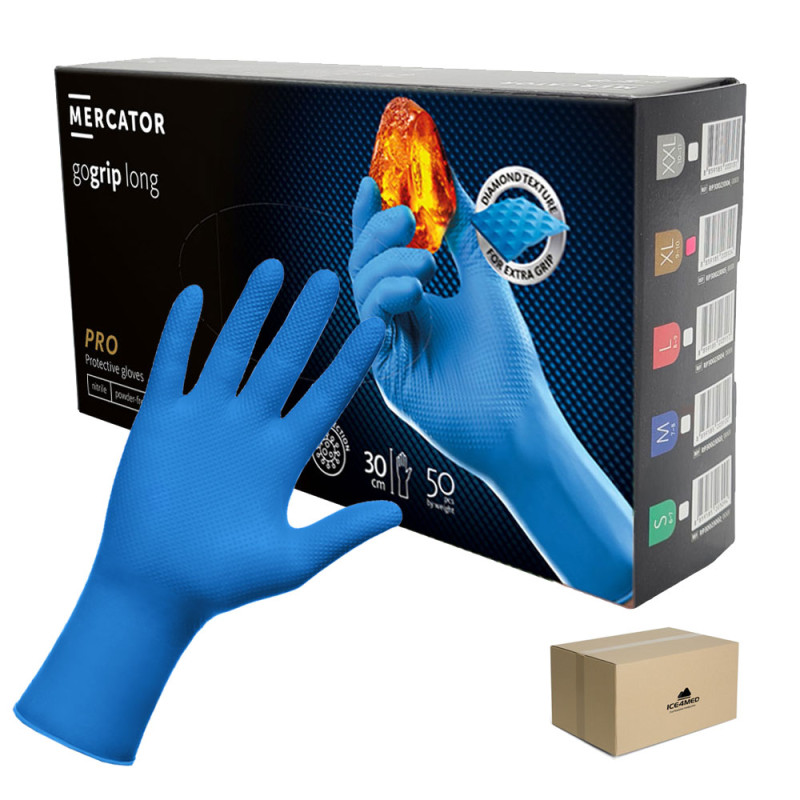 Rękawiczki nitrylowe XL niebieskie Mercator Gogrip Long 50szt karton 10op