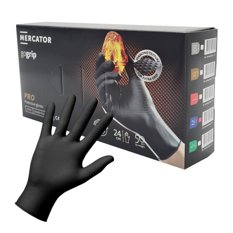 Rękawiczki nitrylowe M czarne Mercator Gogrip 50szt