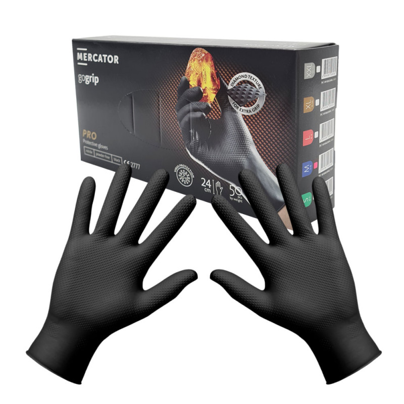 Rękawiczki nitrylowe M czarne Mercator Gogrip 50szt