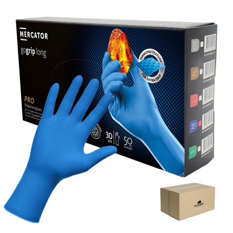 Rękawiczki nitrylowe M niebieskie Mercator Gogrip Long 50szt karton 10op