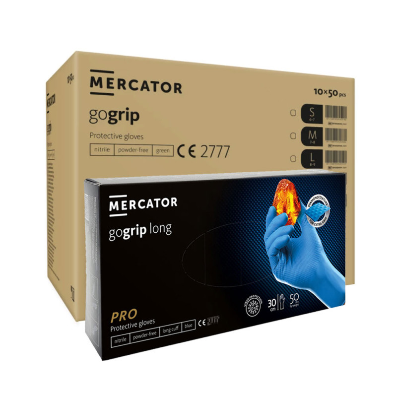 Rękawiczki nitrylowe S niebieskie Mercator Gogrip Long 50szt karton 10op