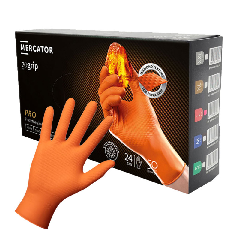 Rękawiczki nitrylowe L pomarańczowe Mercator Gogrip 50szt