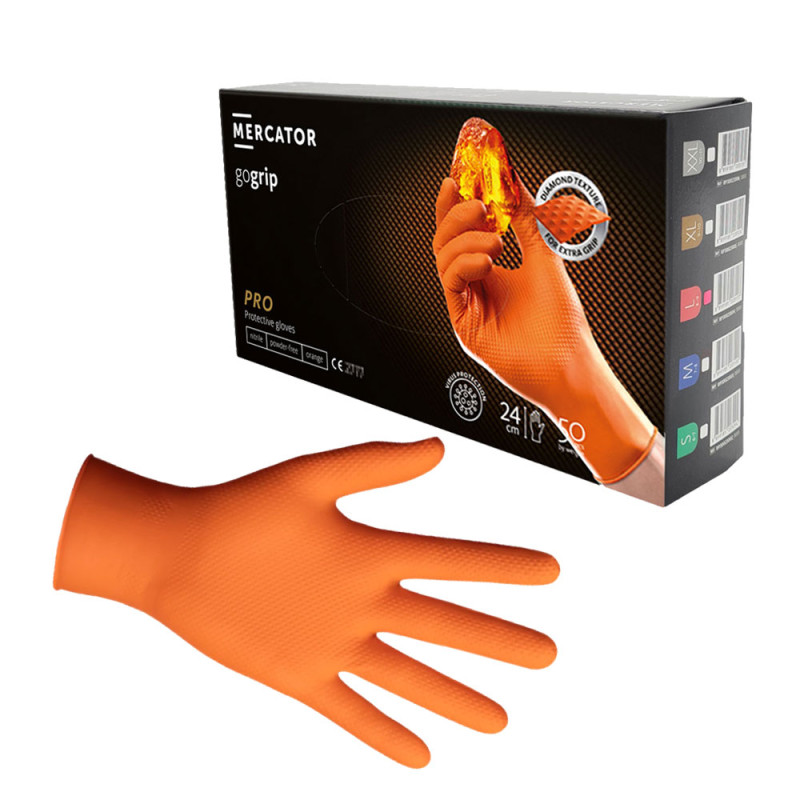 Rękawiczki nitrylowe XL pomarańczowe Mercator Gogrip 50szt