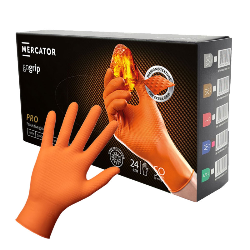 Rękawiczki nitrylowe M pomarańczowe Mercator Gogrip 50szt