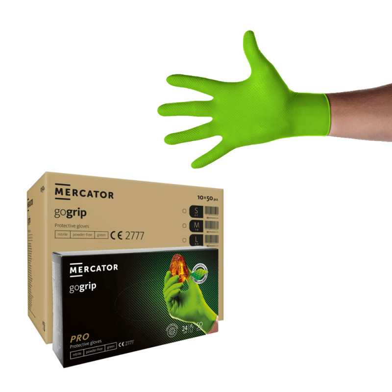 Rękawiczki nitrylowe L zielone Mercator Gogrip green 50szt karton 10op