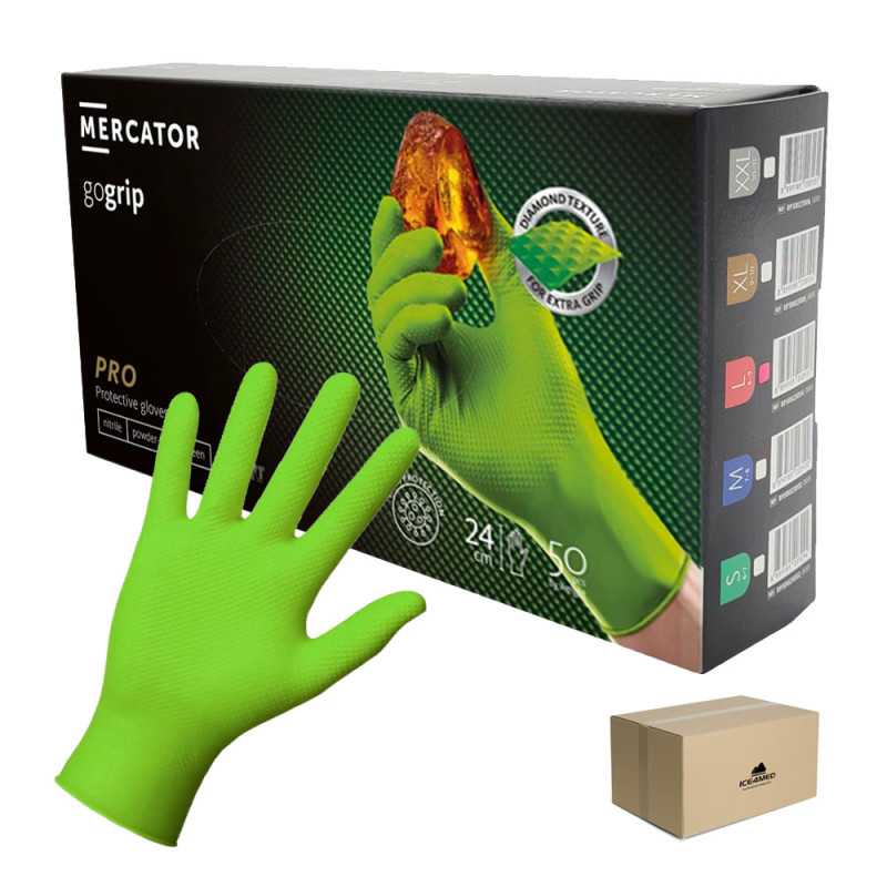 Rękawiczki nitrylowe L zielone Mercator Gogrip green 50szt karton 10op