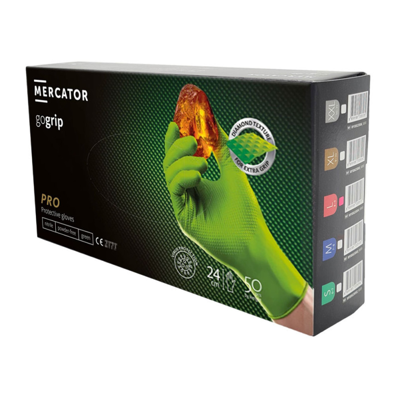 Rękawiczki nitrylowe L zielone Mercator Gogrip green 50szt karton 10op