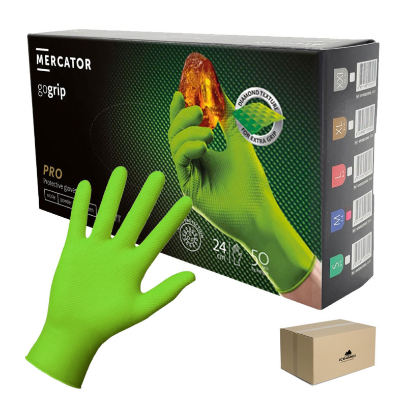 Rękawiczki nitrylowe M zielone Mercator Gogrip green 50szt karton 10op