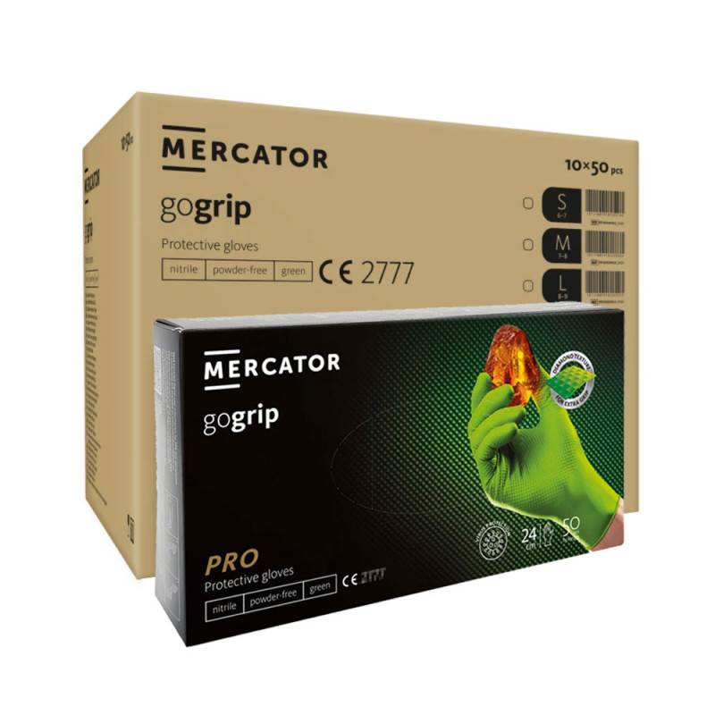 Rękawiczki nitrylowe M zielone Mercator Gogrip green 50szt karton 10op