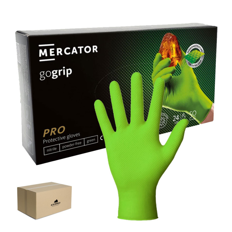 Rękawiczki nitrylowe M zielone Mercator Gogrip green 50szt karton 10op