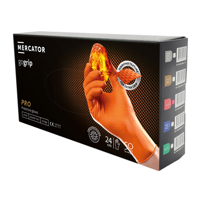 Rękawiczki nitrylowe S pomarańczowe Mercator Gogrip 50szt