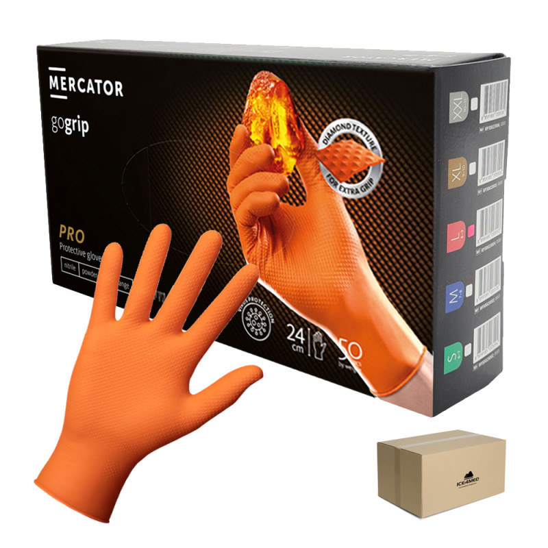 Rękawiczki nitrylowe L pomarańczowe Mercator Gogrip 50szt karton 10op
