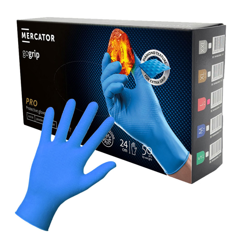 Rękawiczki nitrylowe L niebieskie Mercator Gogrip 50szt