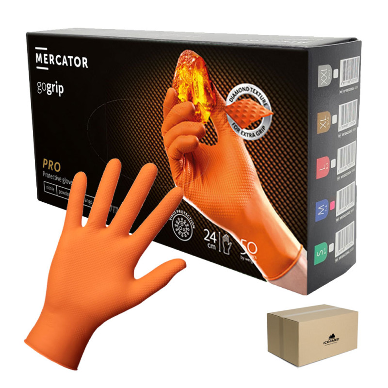 Rękawiczki nitrylowe M pomarańczowe Mercator Gogrip 50szt karton 10op