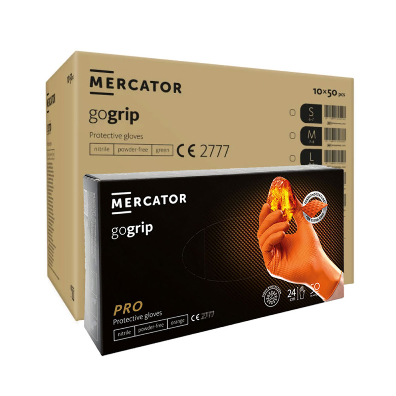 Rękawiczki nitrylowe M pomarańczowe Mercator Gogrip 50szt karton 10op