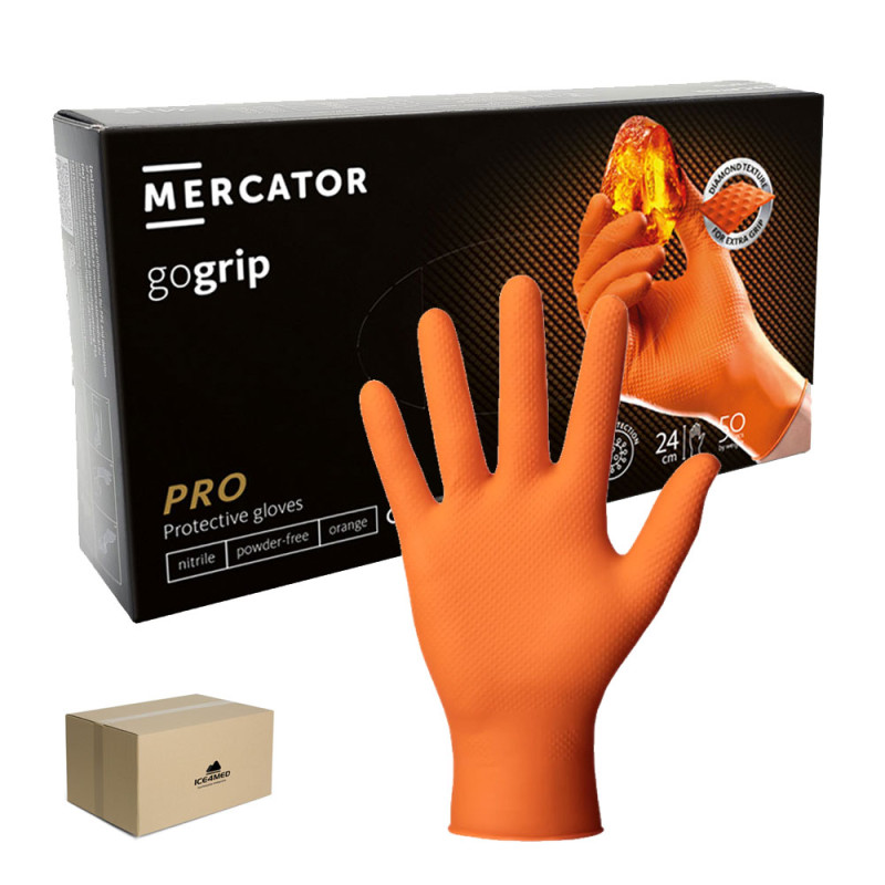 Rękawiczki nitrylowe M pomarańczowe Mercator Gogrip 50szt karton 10op