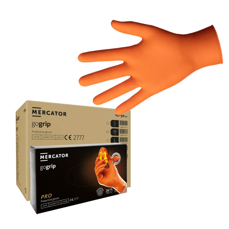Rękawiczki nitrylowe S pomarańczowe Mercator Gogrip 50szt karton 10op