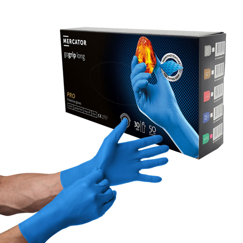 Rękawiczki nitrylowe S niebieskie Mercator Gogrip Long 50szt
