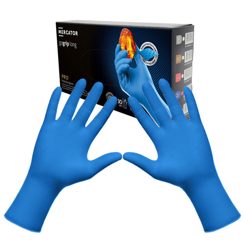 Rękawiczki nitrylowe M niebieskie Mercator Gogrip Long 50szt