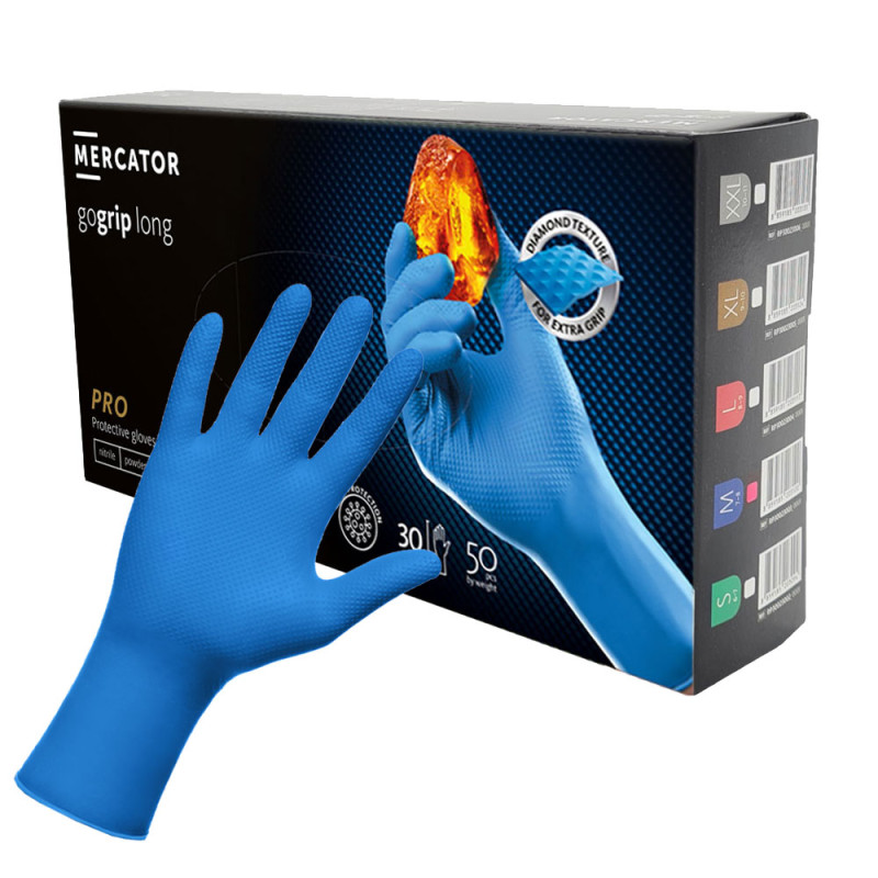 Rękawiczki nitrylowe M niebieskie Mercator Gogrip Long 50szt