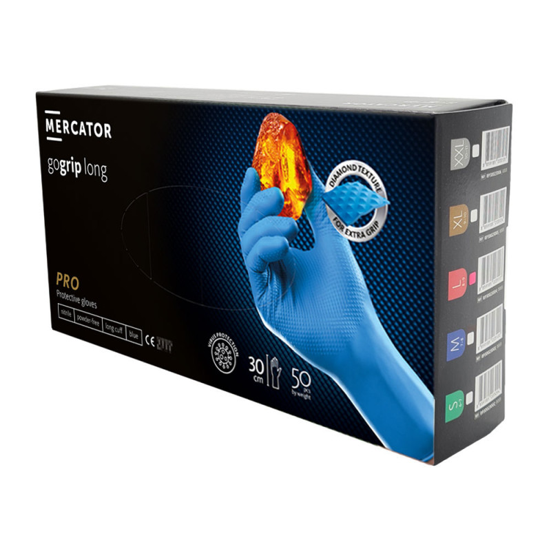 Rękawiczki nitrylowe L niebieskie Mercator Gogrip Long 50szt