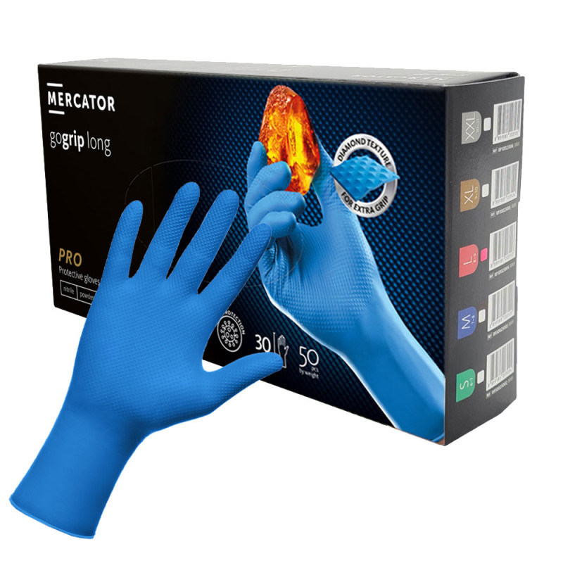 Rękawiczki nitrylowe L niebieskie Mercator Gogrip Long 50szt