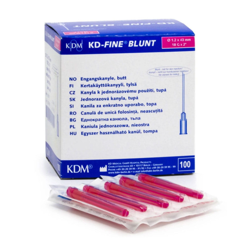 Igły do pobierania leków z filtrem 50mm x 1,2mm 18G KDM KD-Fine Blunt 100szt
