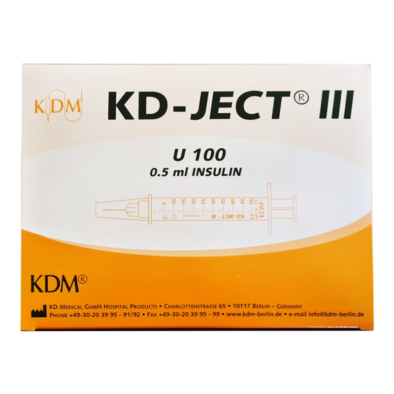 Strzykawka insulinowa z igłą wtopioną 0,5ml U-100 G30 (0,30X8) KD-JECT III 100szt